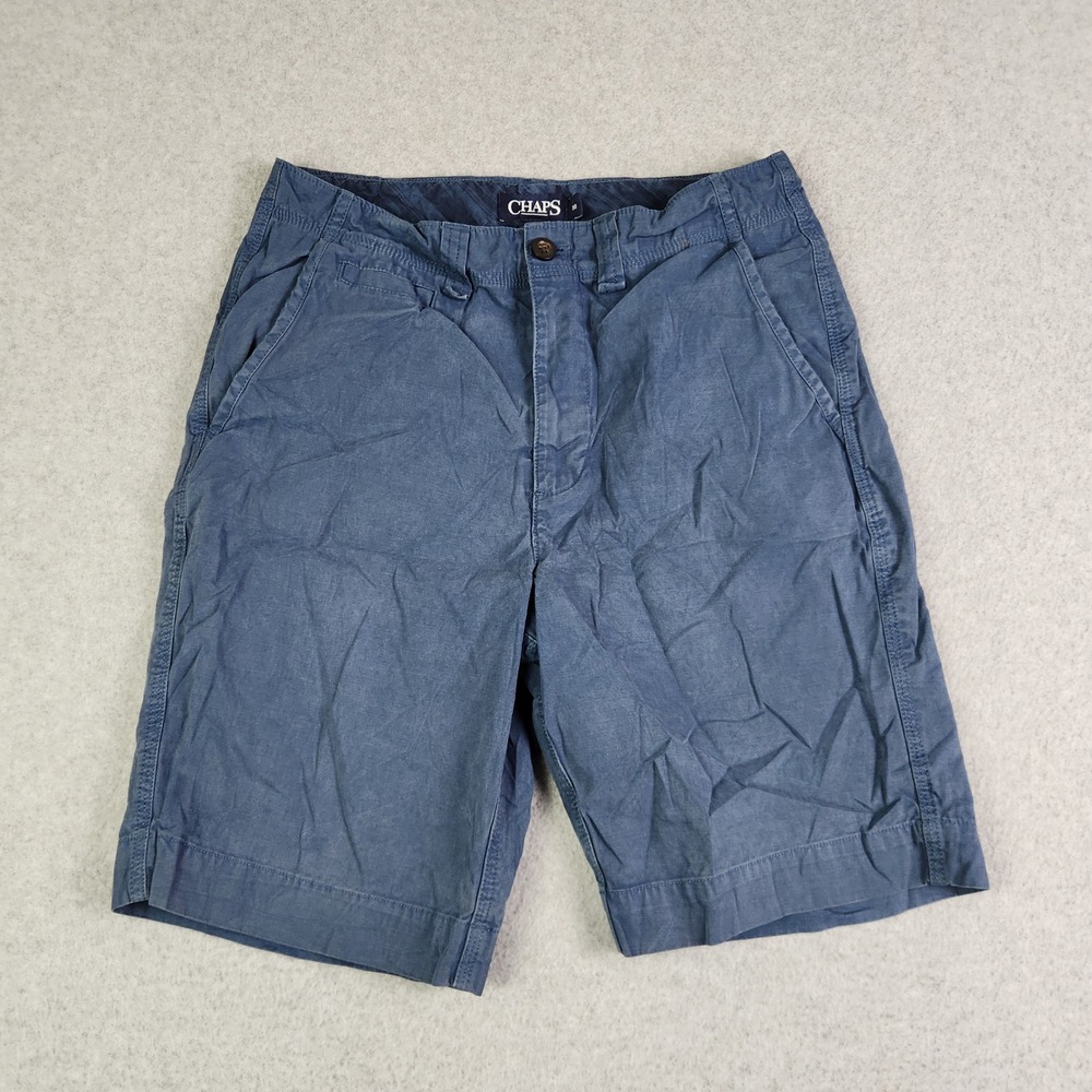 Chaps Chino Shorts Mens‎ 30 Blue Deep Water Flat Front Cotton Casual 9" Inseam